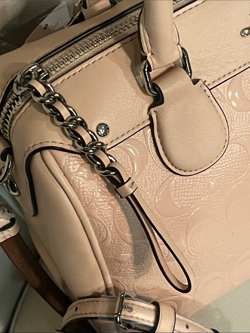 Coach Embossed Pebbled Patent Satchel Crossbody Light Blush Pink Beautiful Lux - Picture 4 of 11